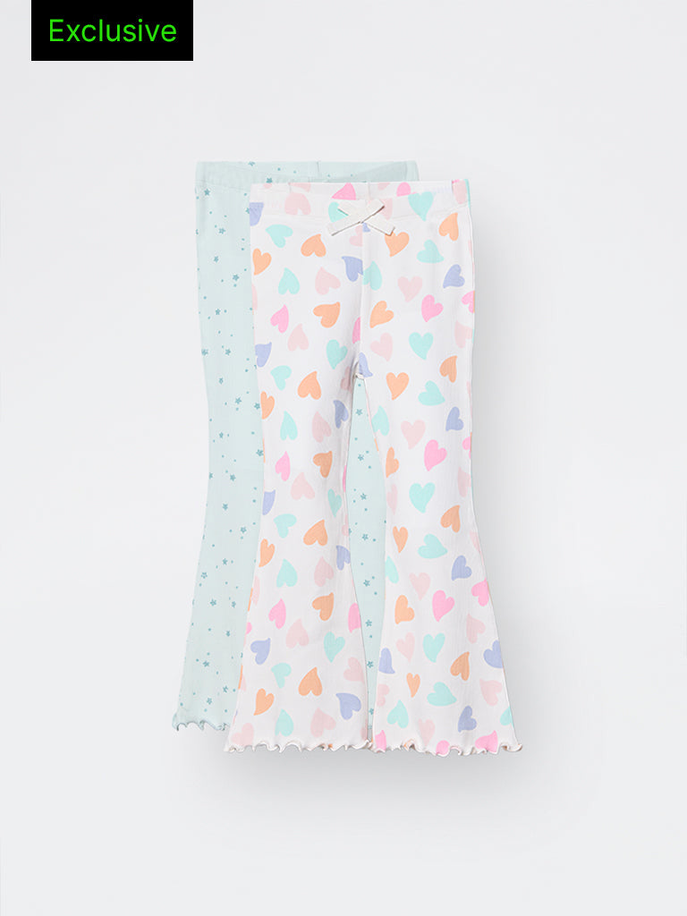 2-Pack HOP Kids Girls Sage Printed High-Rise Cotton-Blend Bootcut Pants - Exclusive