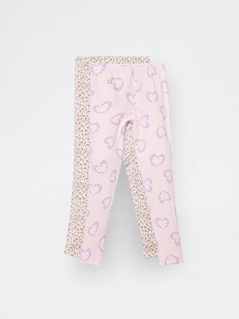 2-Pack HOP Kids Girls Multicolour Printed High-Rise Cotton-Blend Pants - Exclusive