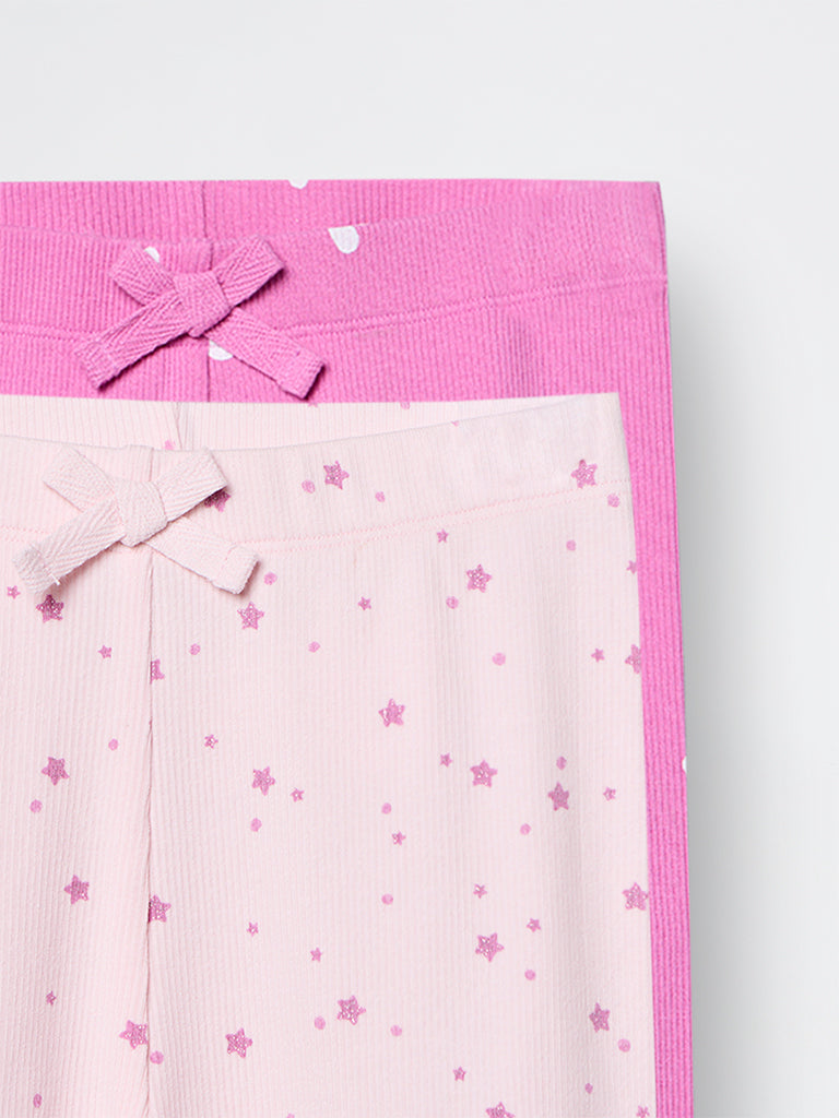 2-Pack HOP Kids Girls Pink Printed High-Rise Cotton-Blend Pants - Exclusive