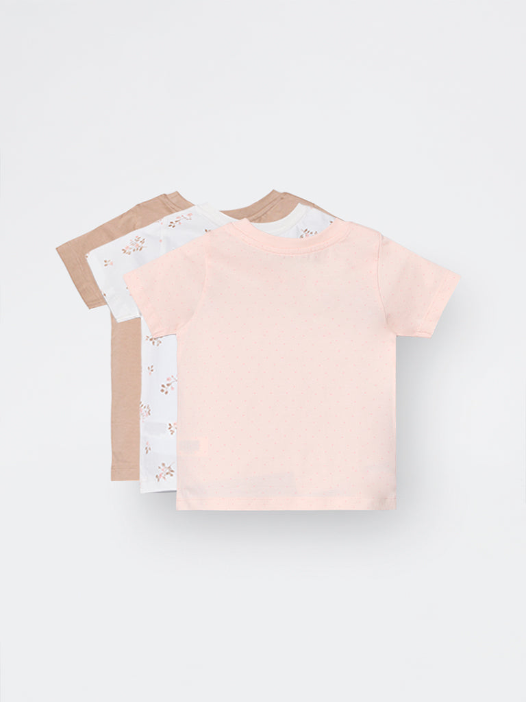 3-Pack HOP Kids Girls Peach Printed Cotton T-Shirts - Exclusive