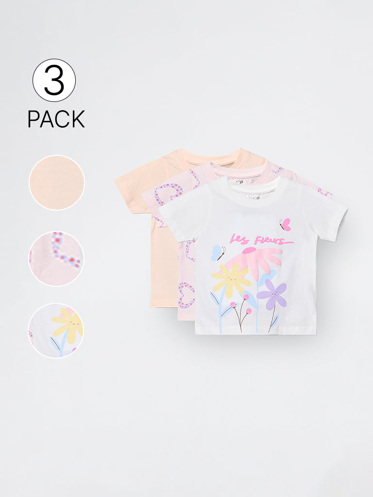 3-Pack HOP Kids Girls Multicolour Print Cotton T-Shirts - Exclusive