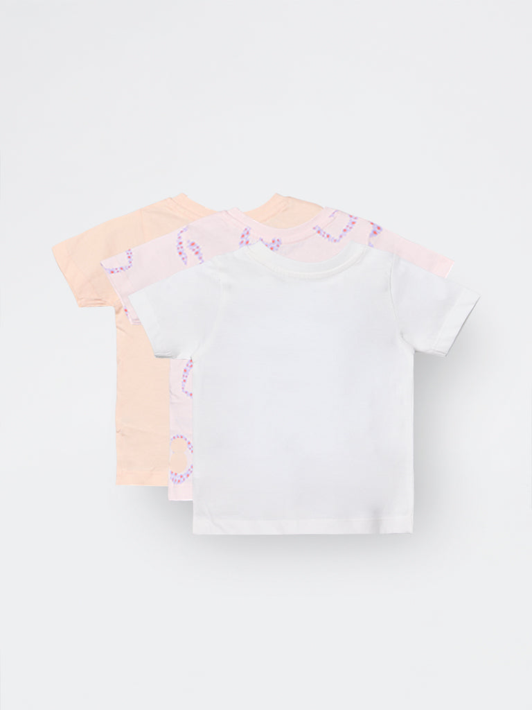 3-Pack HOP Kids Girls Multicolour Print Cotton T-Shirts - Exclusive