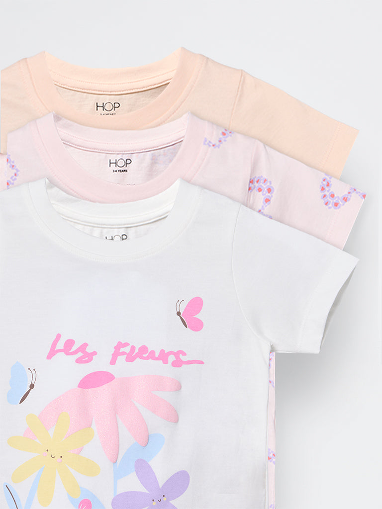 3-Pack HOP Kids Girls Multicolour Print Cotton T-Shirts - Exclusive