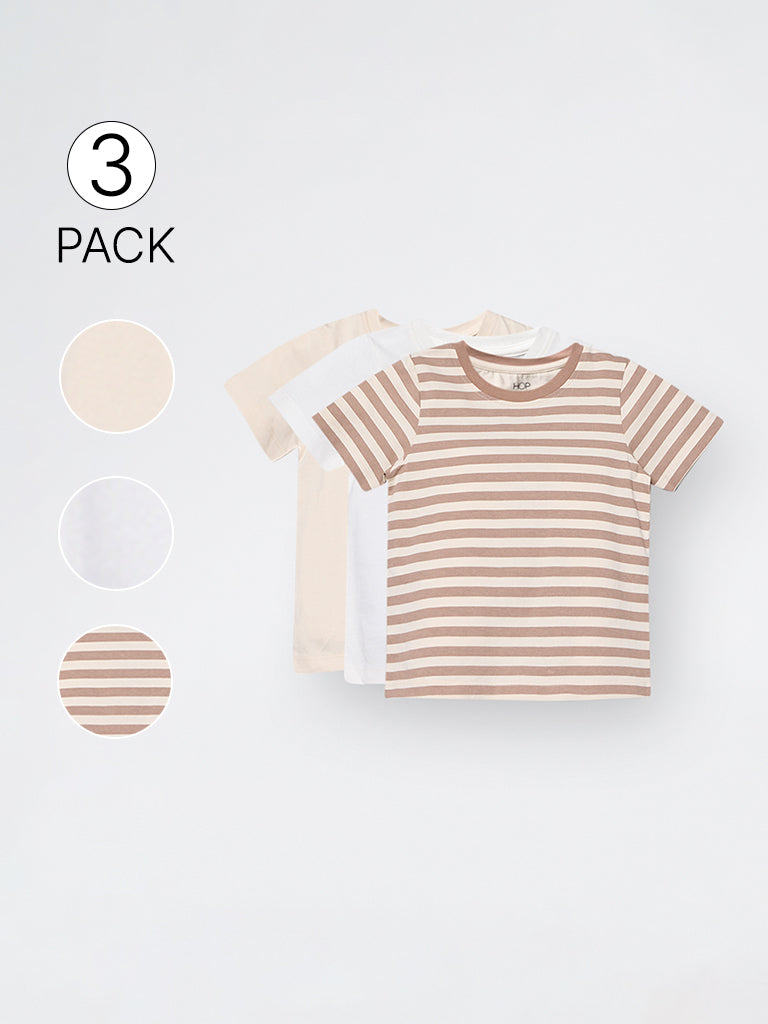 3-Pack HOP Kids Girls Brown Printed Cotton T-Shirts - Exclusive