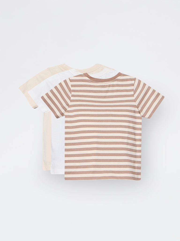 3-Pack HOP Kids Girls Brown Printed Cotton T-Shirts - Exclusive