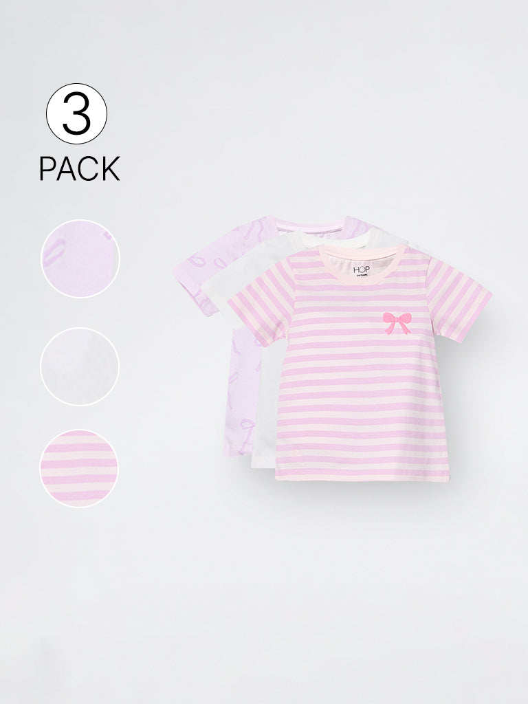 3-Pack HOP Kids Girls Lilac Printed Cotton T-Shirt - Exclusive