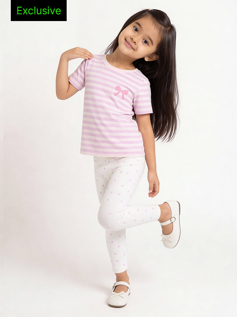 3-Pack HOP Kids Girls Lilac Printed Cotton T-Shirt - Exclusive