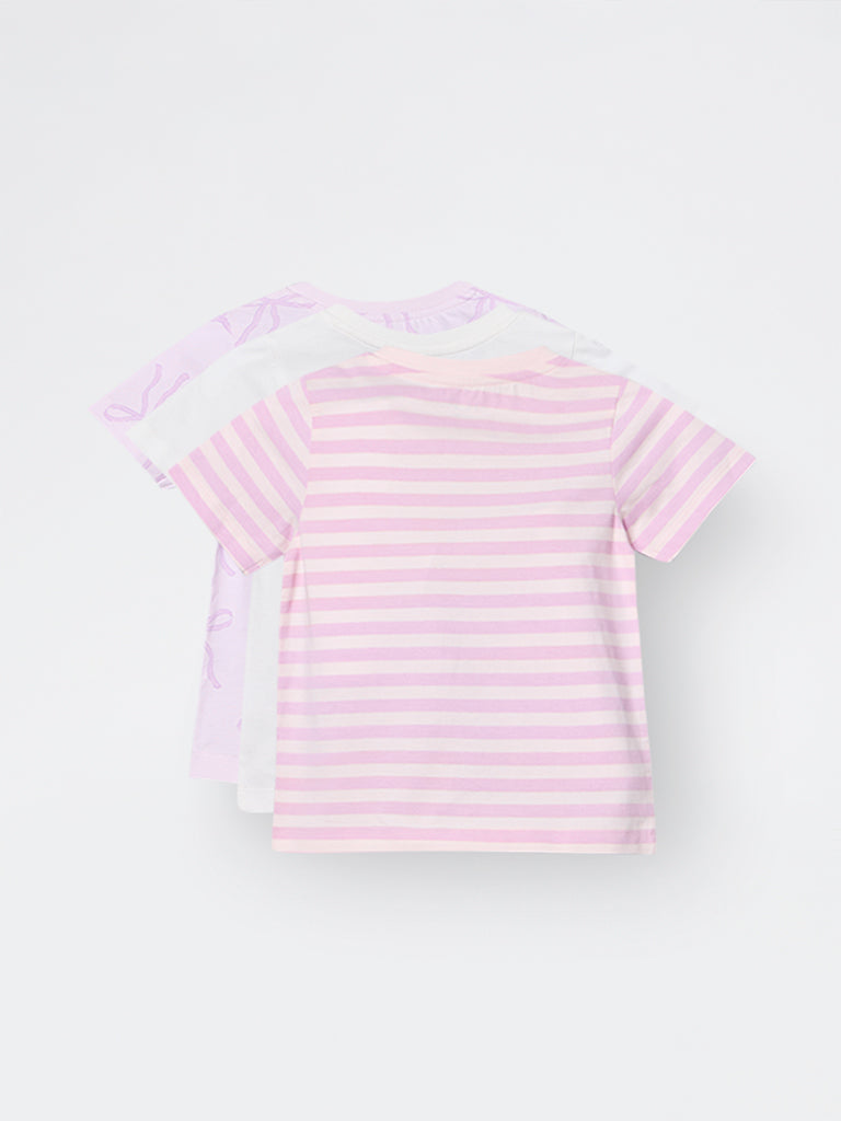 3-Pack HOP Kids Girls Lilac Printed Cotton T-Shirt - Exclusive