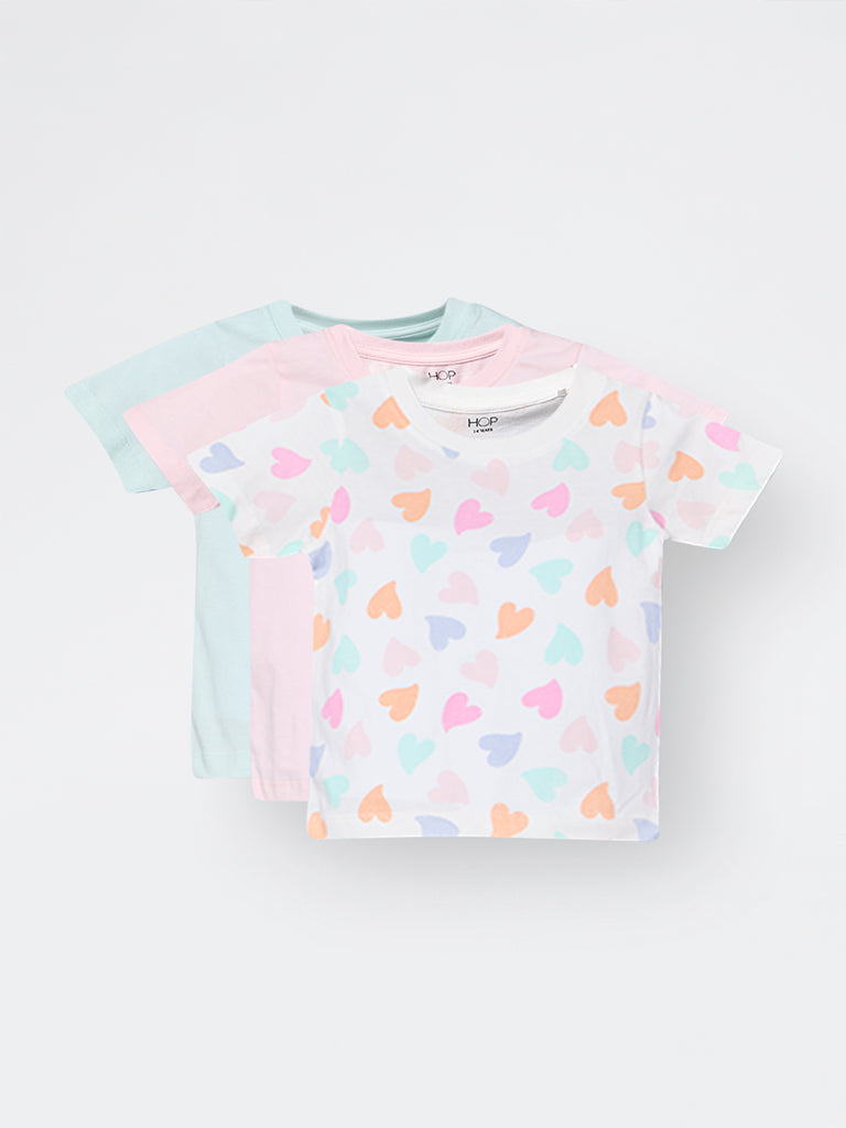 3-Pack HOP Kids Girls Multicolour Printed Cotton T-Shirts - Exclusive
