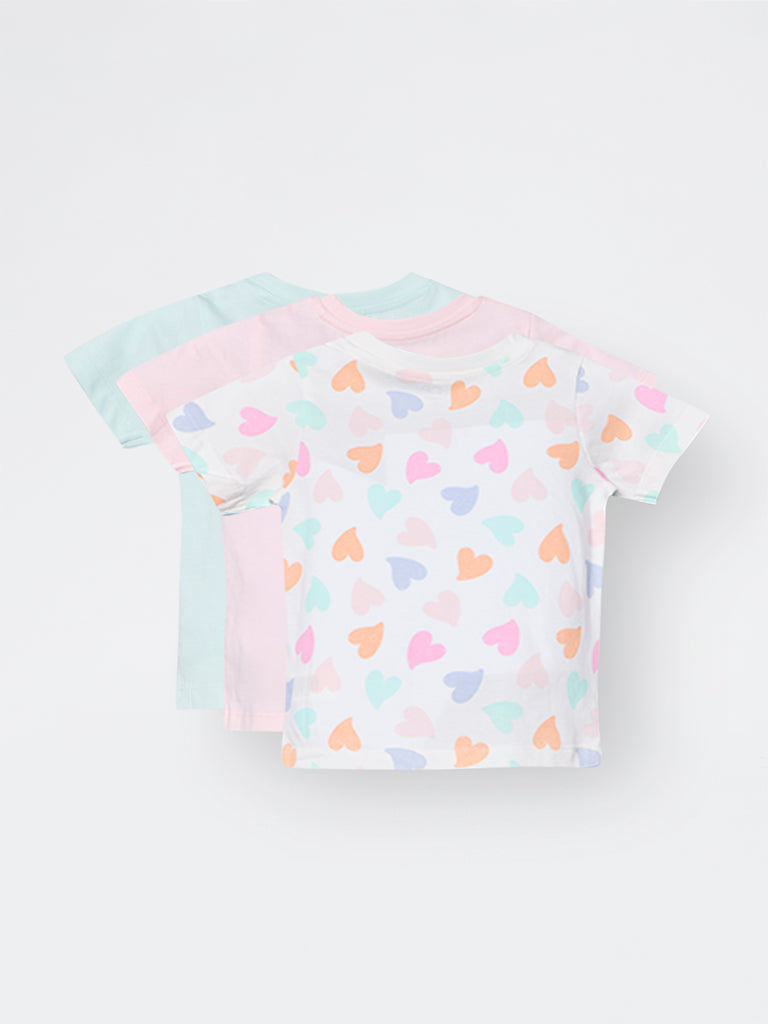 3-Pack HOP Kids Girls Multicolour Printed Cotton T-Shirts - Exclusive