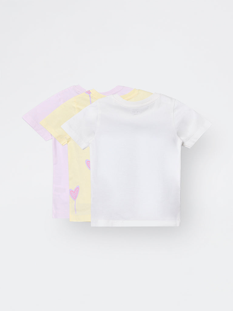 3-Pack HOP Kids Girls White Printed Cotton T-Shirts - Exclusive
