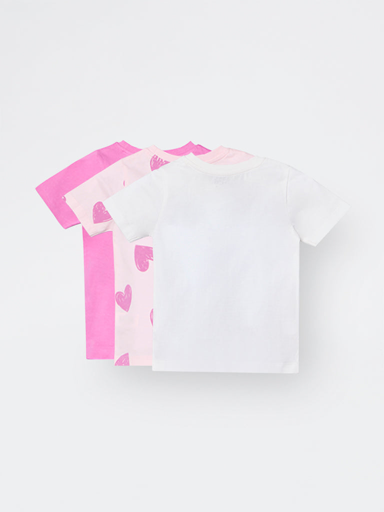 3-Pack HOP Kids Girls Pink Printed Cotton T-Shirts - Exclusive