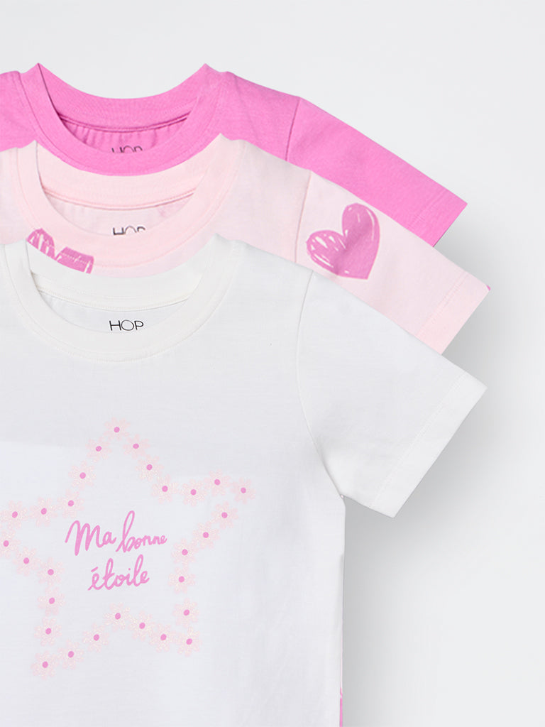 3-Pack HOP Kids Girls Pink Printed Cotton T-Shirts - Exclusive