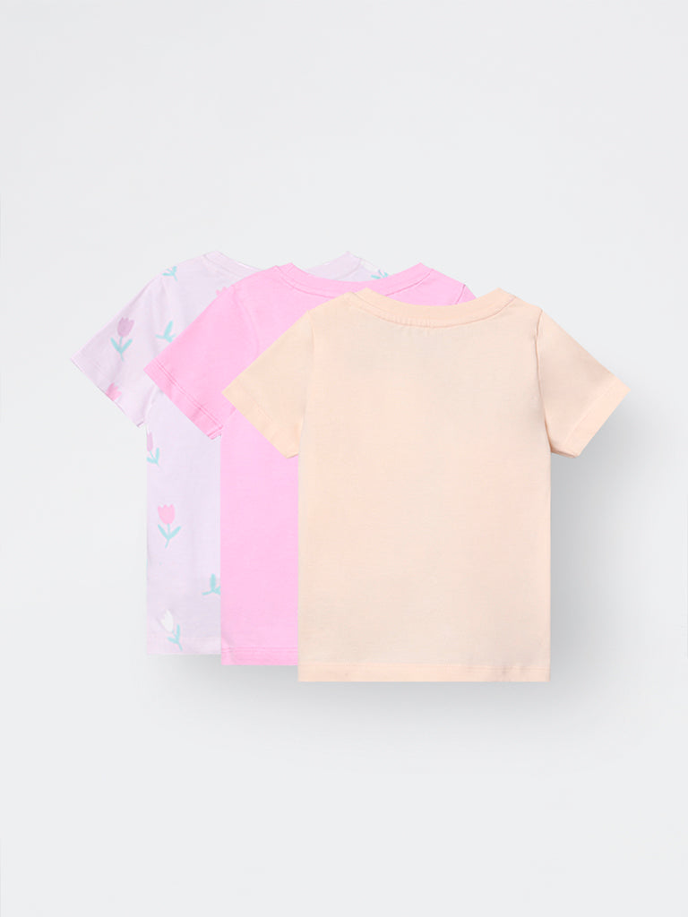 3-Pack HOP Kids Girls Light Pink Printed Cotton T-Shirts - Exclusive