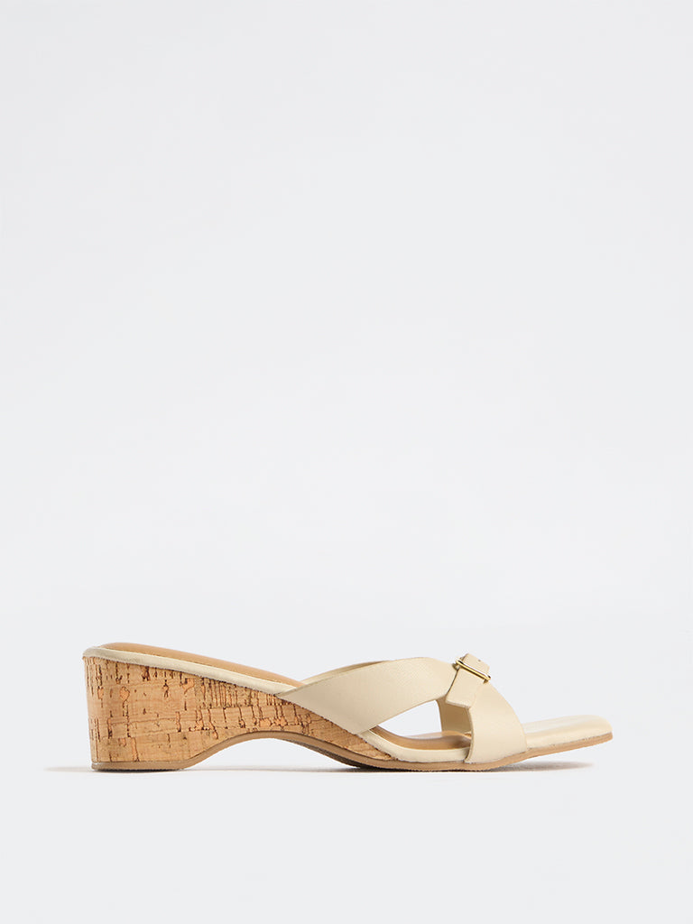 LUNA BLU Ivory Buckle-Strap Wedge Sandals