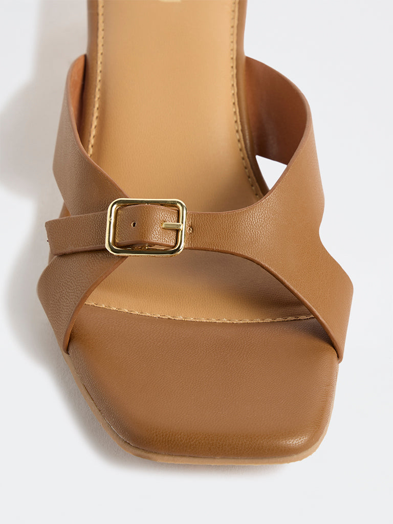 LUNA BLU Tan Buckle-Strap Wedge Sandals