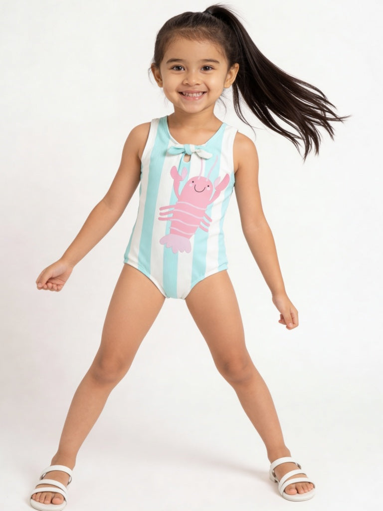 HOP Kids Girls Mint Striped Swimsuit