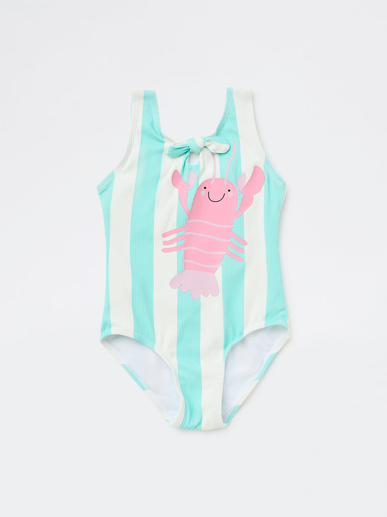 HOP Kids Girls Mint Striped Swimsuit