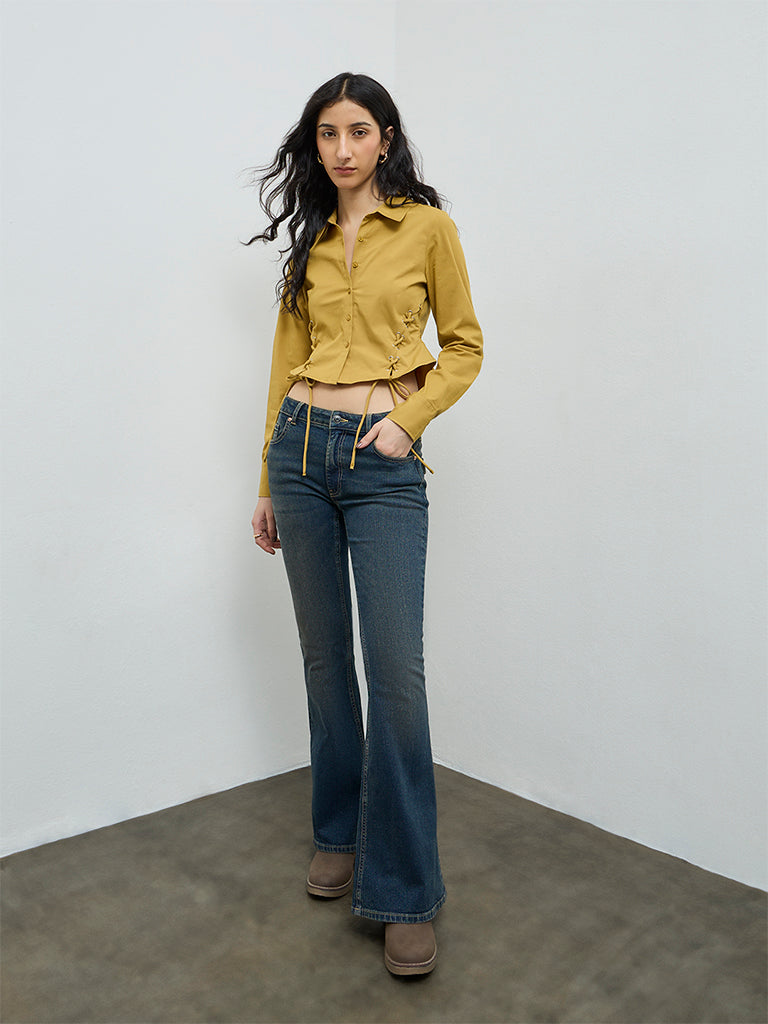 Nuon Mustard Criss-Cross Detailed Cotton Shirt