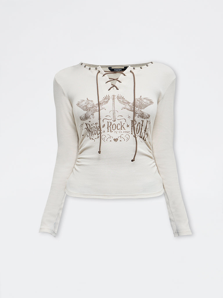 Nuon Beige Printed Cotton-Blend T-Shirt