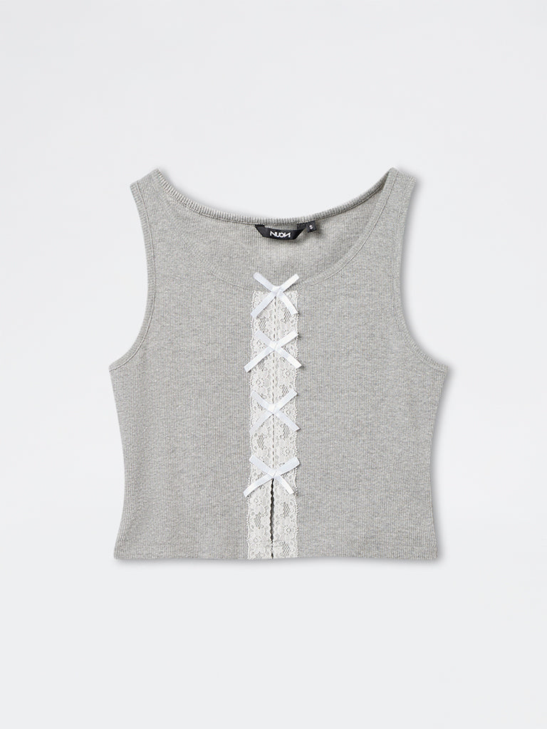 Buy Nuon Grey Lace-Detailed Cotton-Blend Tank Top from Westside