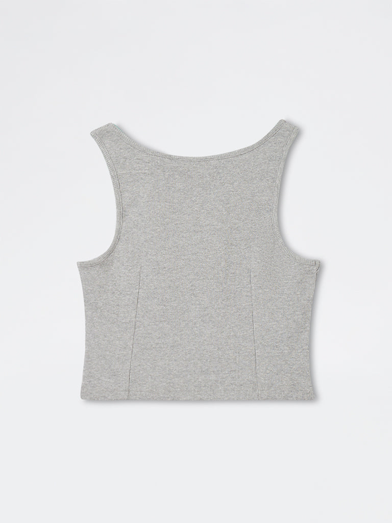 トップス Bijoux grey tanktop Buy Nuon Grey Lace-Detailed Cotton-Blend Tank Top from Westside