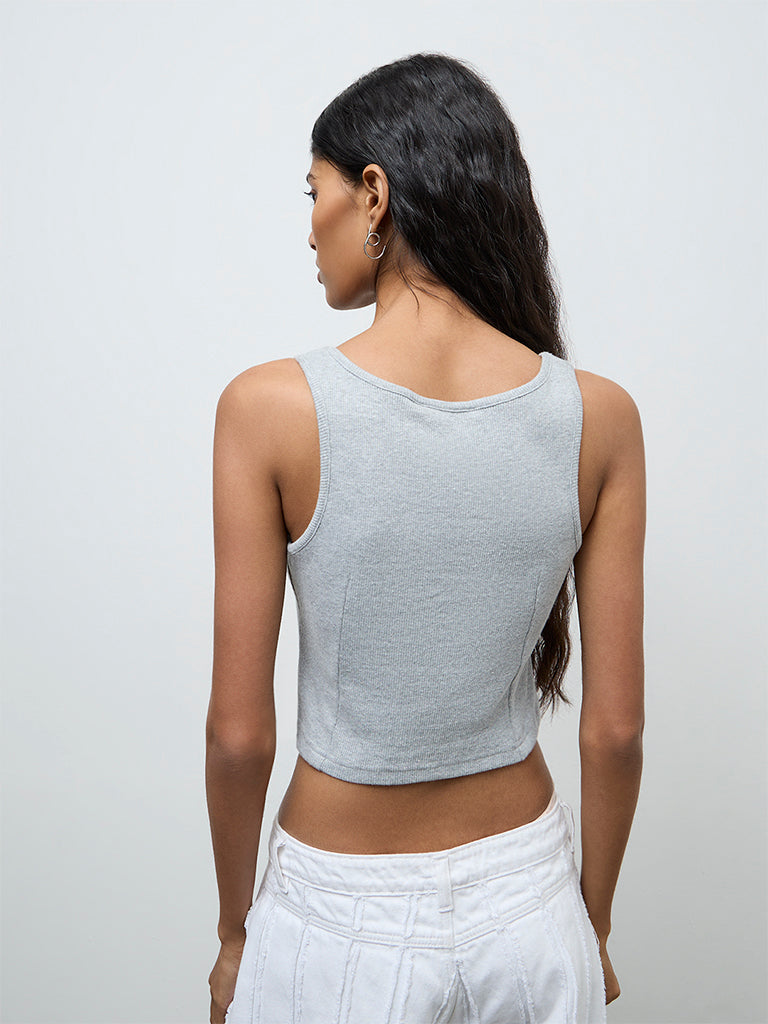 トップス Bijoux grey tanktop Buy Nuon Grey Lace-Detailed Cotton-Blend Tank Top from Westside