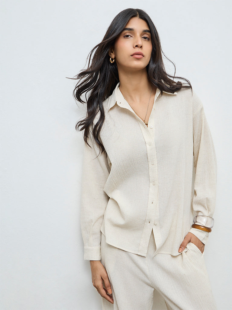 LOV Off-White Crinkle-Textured Shirt