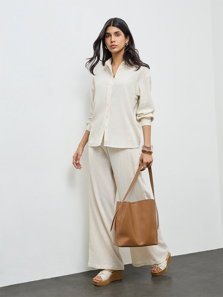 LOV Off-White Crinkle-Textured Shirt