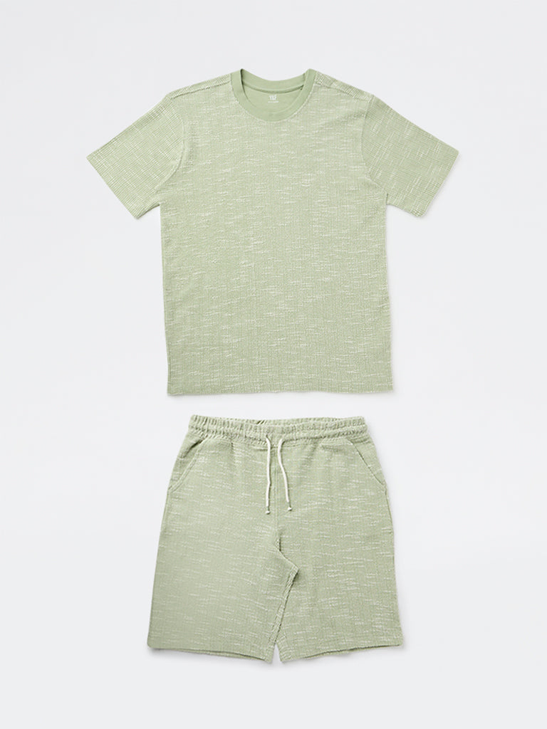 Boys Sage Textured Cotton T-Shirt and Shorts Set