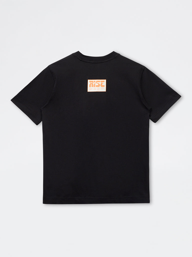 Y&F Kids Boys Black Text Printed Cotton T-Shirt