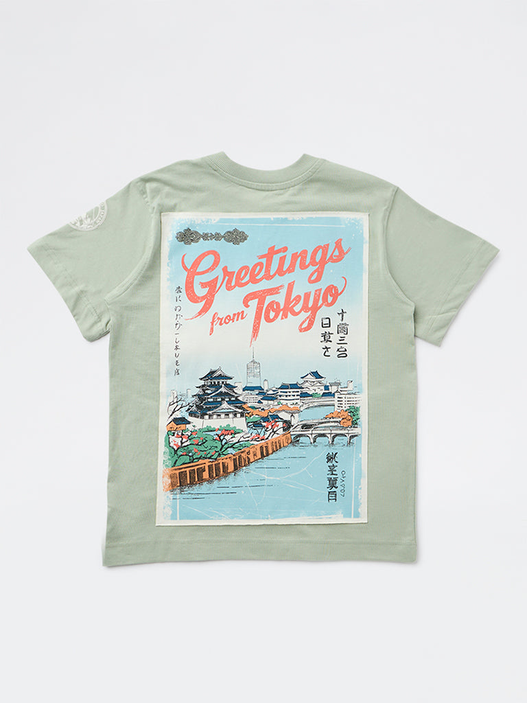 Boys Sage Printed Cotton T-Shirt