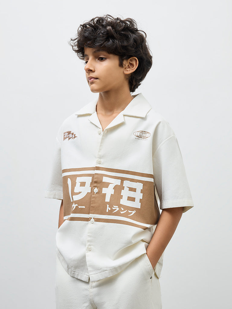 Boys Off-White Japanese-Inspired Cotton-Blend Shirt