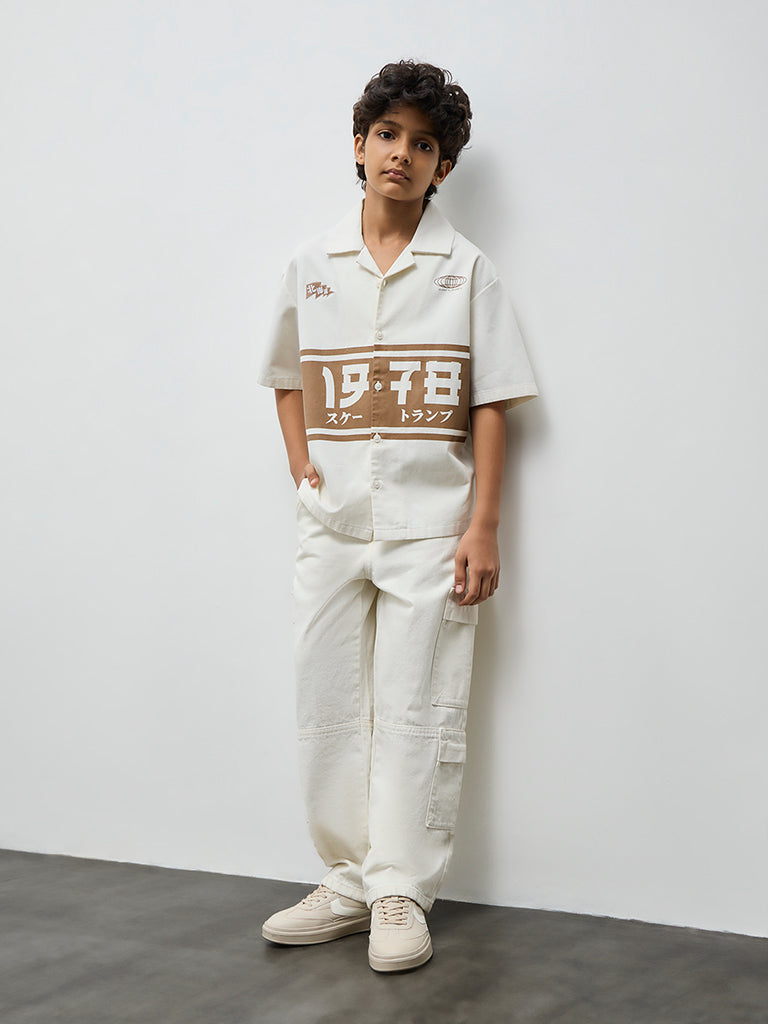 Boys Off-White Japanese-Inspired Cotton-Blend Shirt
