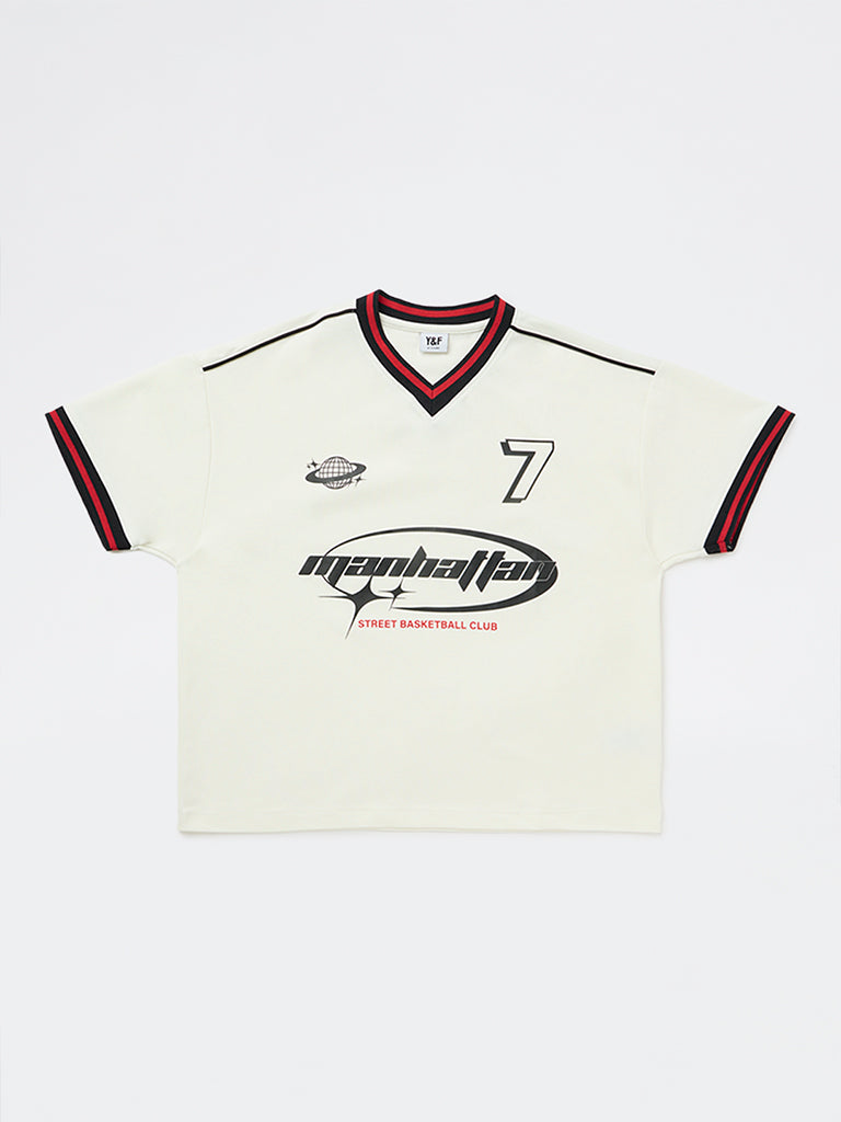 Boys White Graphic Printed T-Shirt
