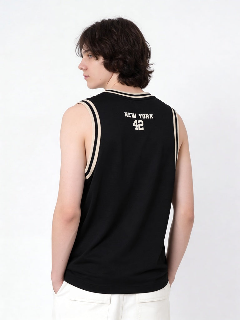 Y&F Kids Boys Black Printed Sleeveless T-Shirt