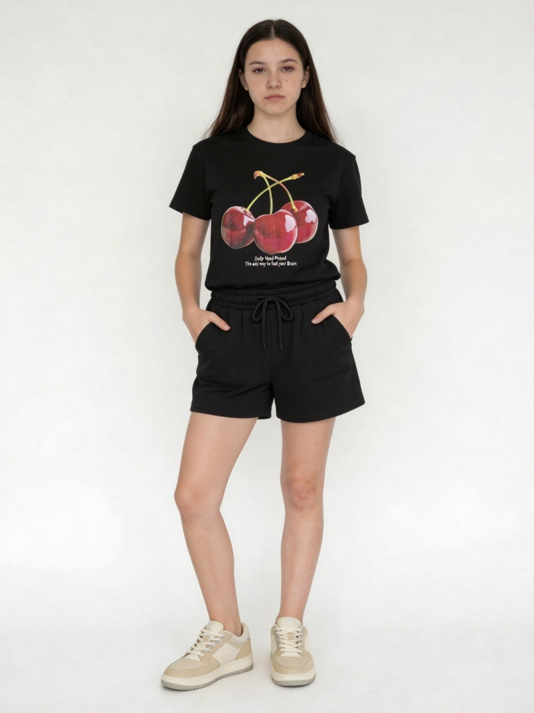Girls Black Solid High-Rise Cotton-Blend Shorts