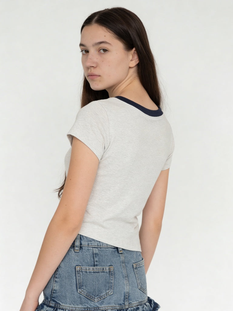 Girls Grey Printed Cotton-Blend T-Shirt