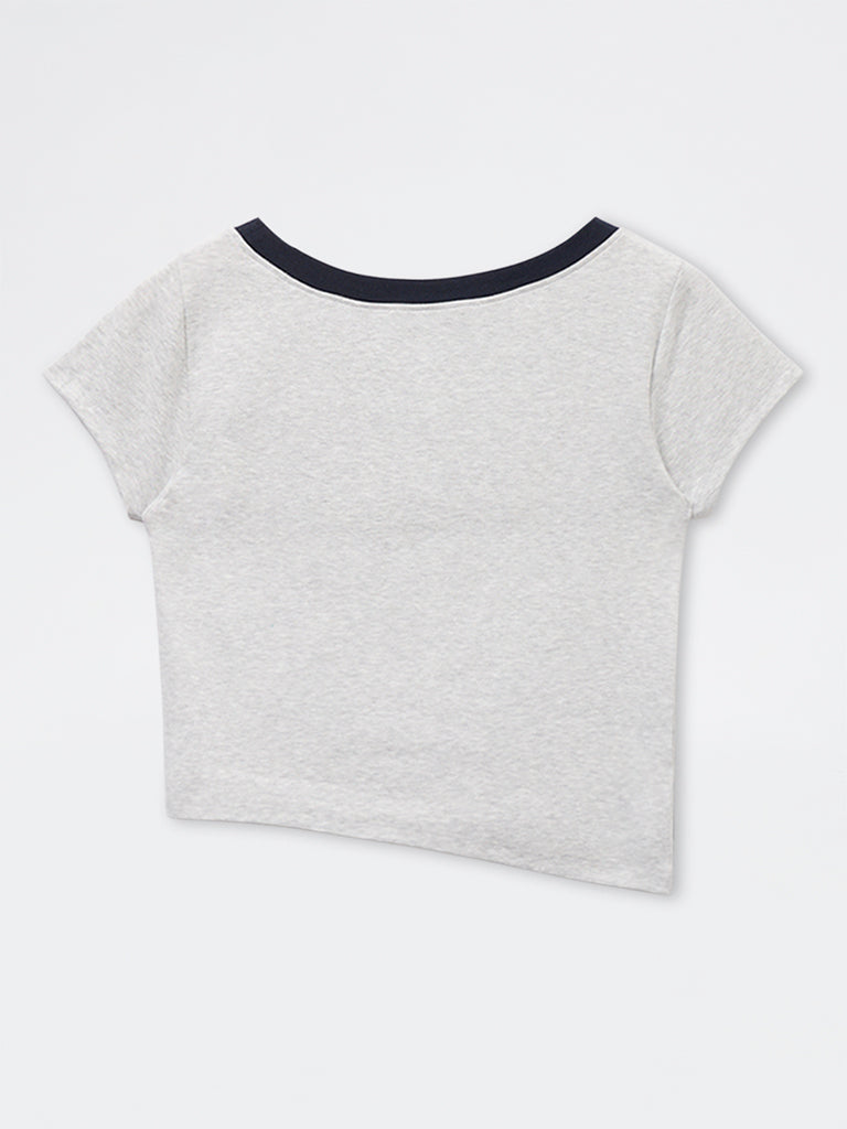 Girls Grey Printed Cotton-Blend T-Shirt