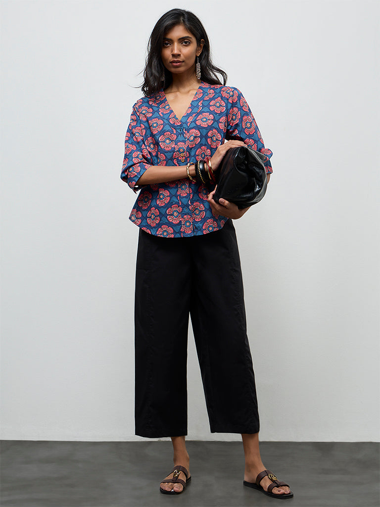 Utsa Black Solid Cotton Pants