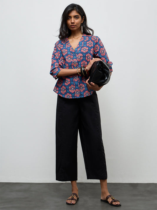 Utsa Black Solid Cotton Pants