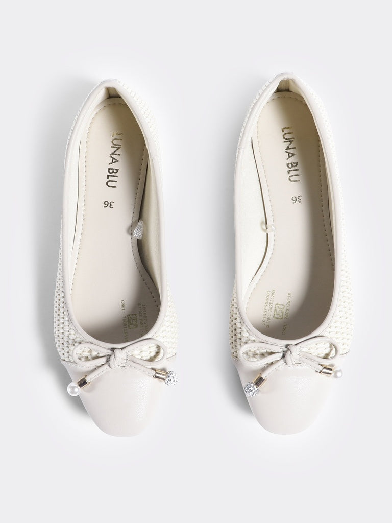 LUNA BLU Ivory Raffia Textured Ballerinas