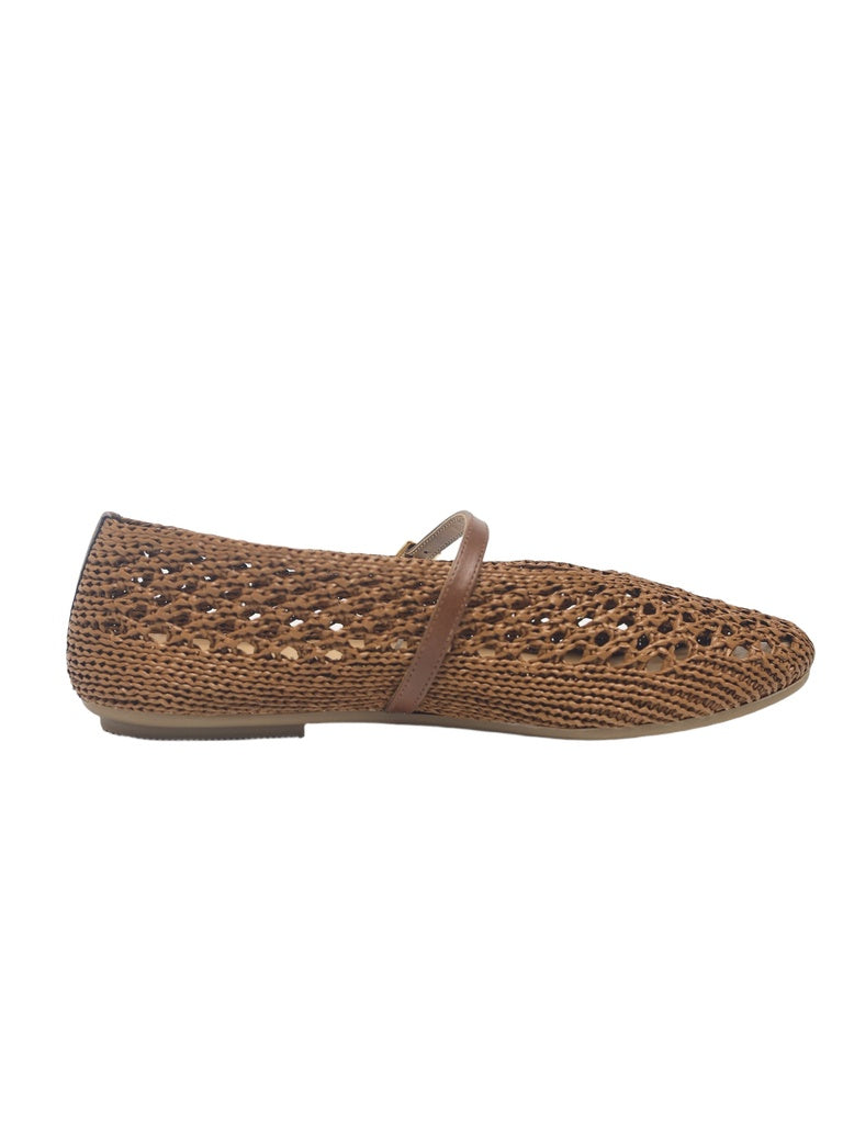 LUNA BLU Light Taupe Raffia Flat Mary Jane Shoes