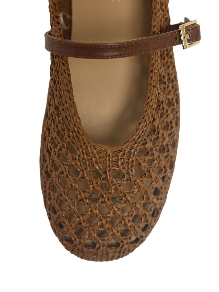 LUNA BLU Light Taupe Raffia Flat Mary Jane Shoes