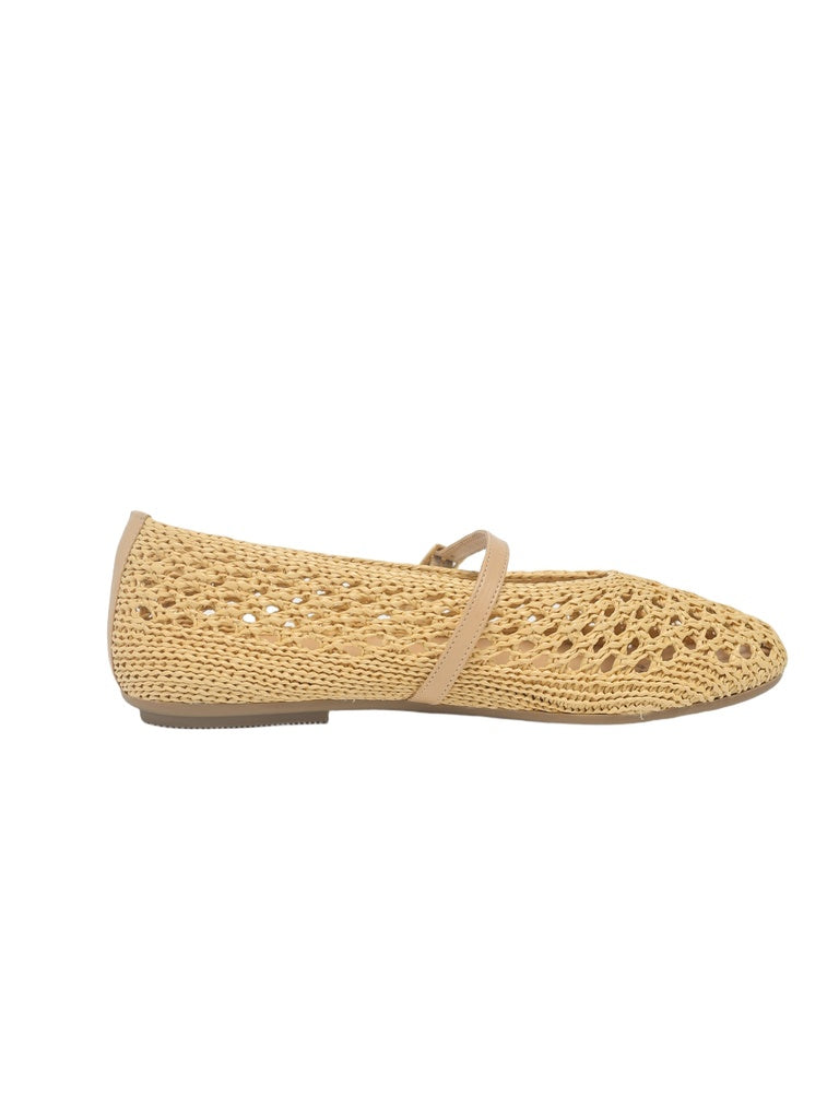 LUNA BLU Beige Natural Raffia Flat Mary Jane Shoes