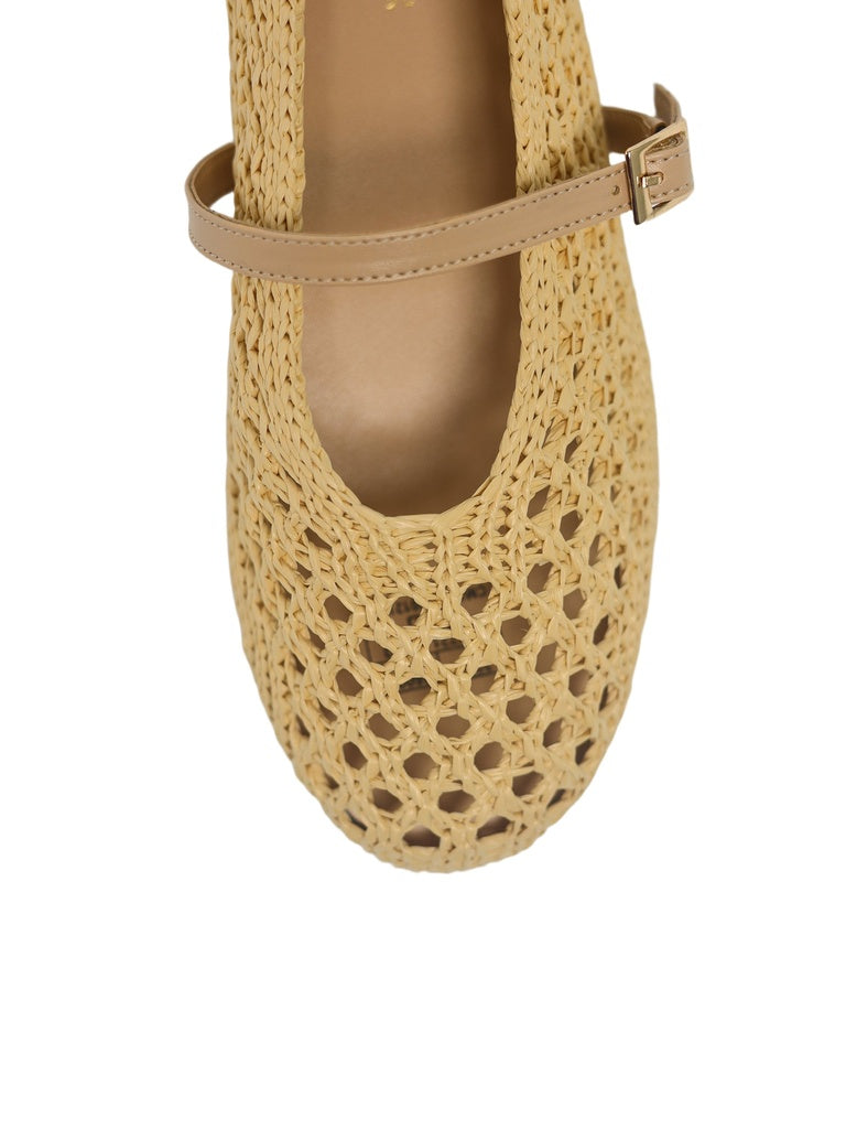 LUNA BLU Beige Natural Raffia Flat Mary Jane Shoes