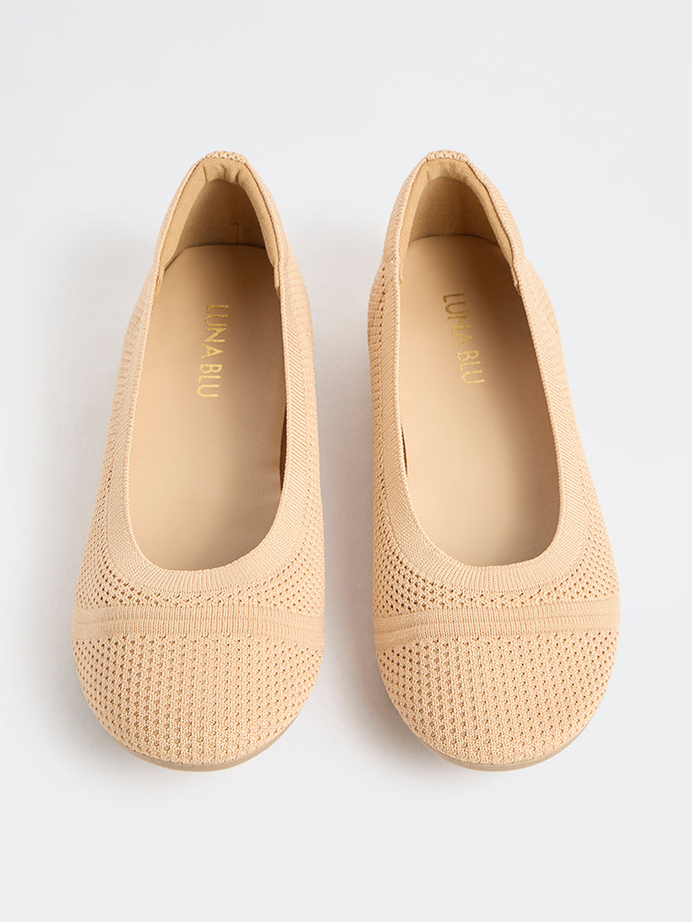 LUNA BLU Peach Knit-Textured Ballerinas