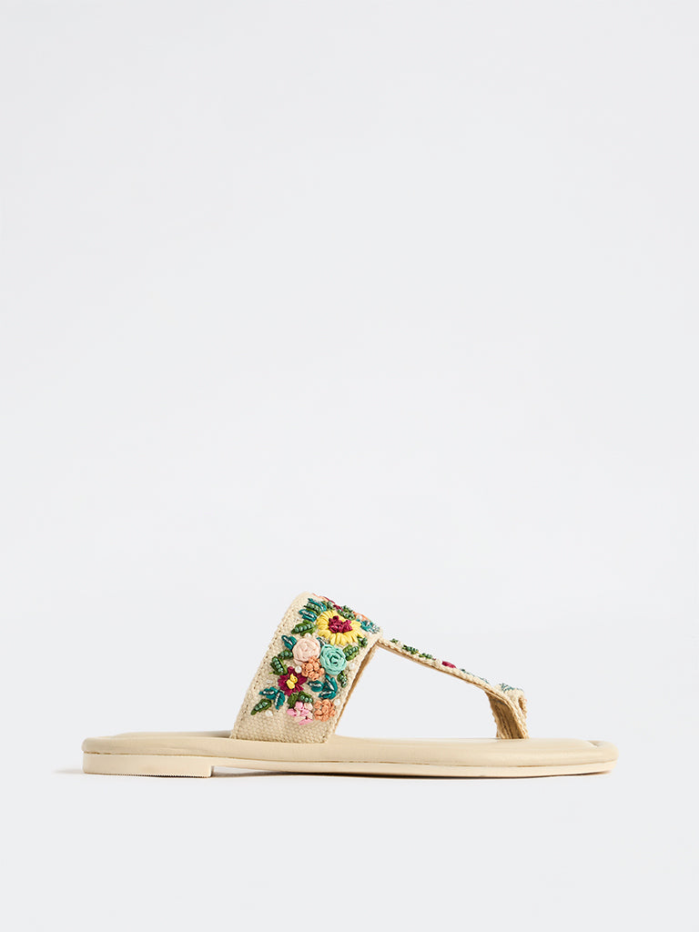 LUNA BLU Multicolor Floral-Embroidered Kolhapuri Sandals