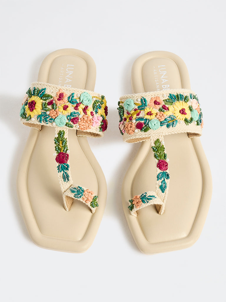 LUNA BLU Multicolor Floral-Embroidered Kolhapuri Sandals