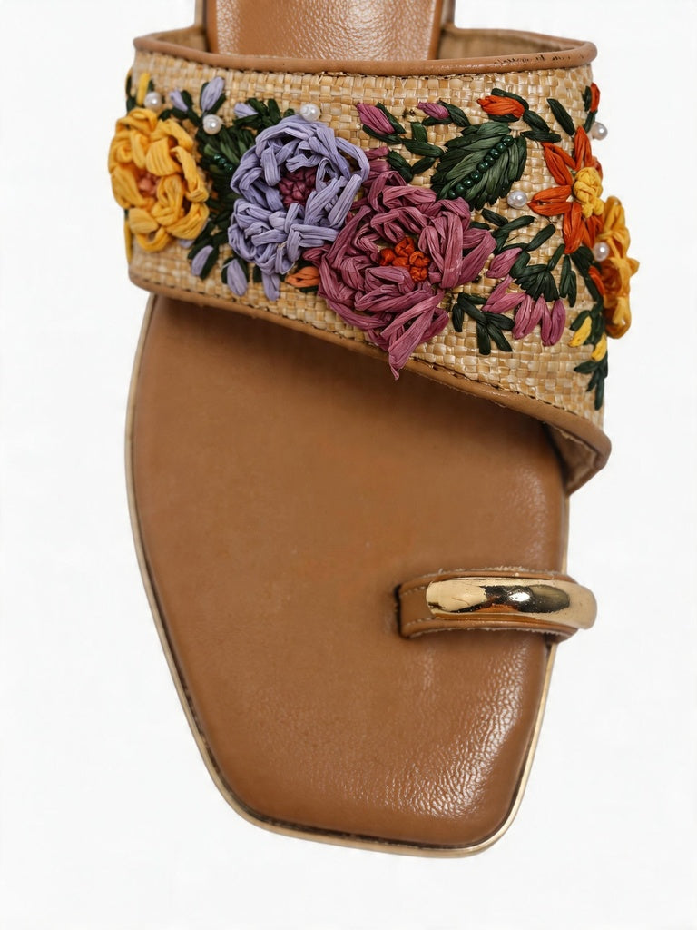 LUNA BLU Multicolor Floral-Embroidered Kolhapuri Sandals